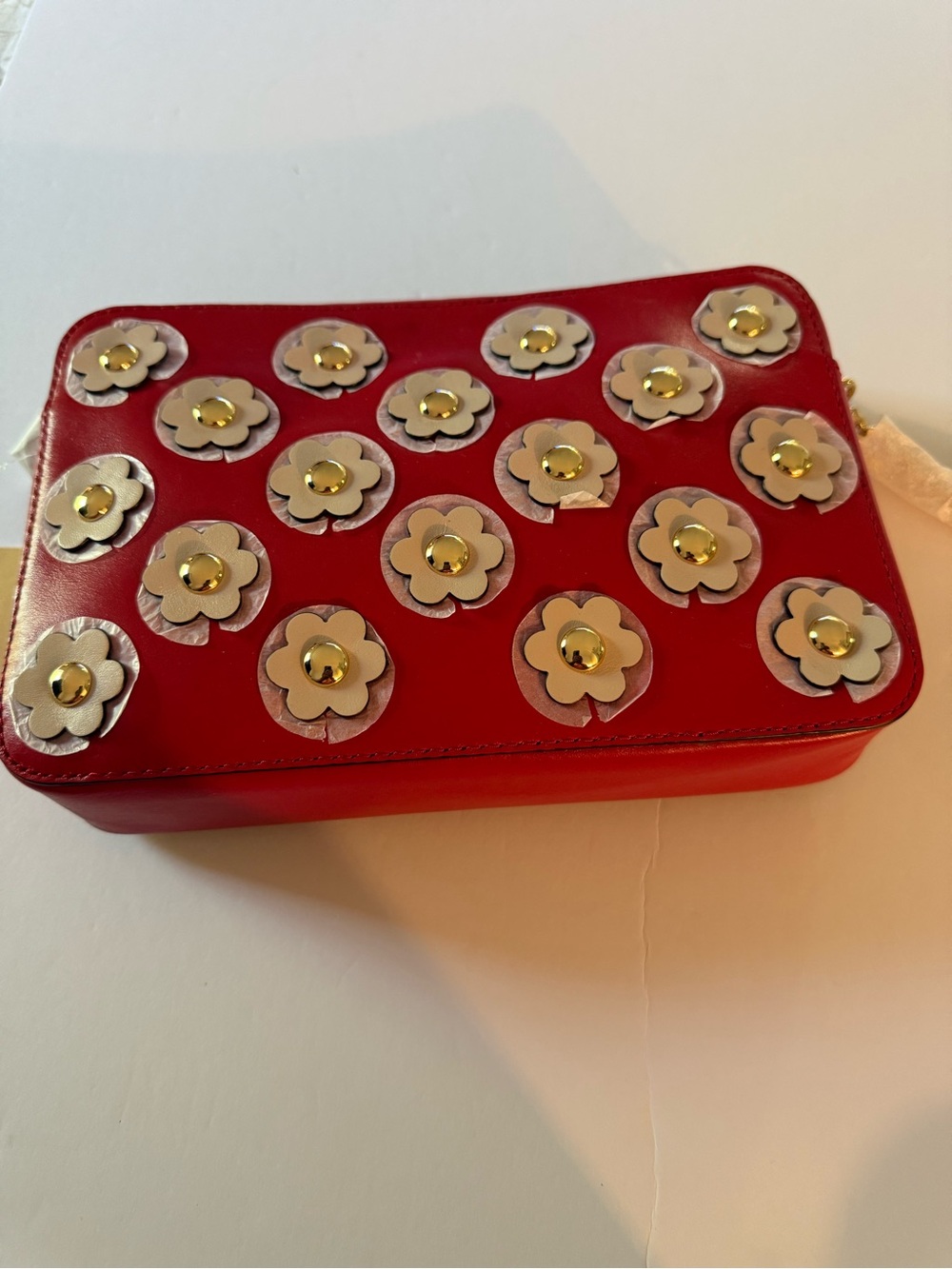 Michael Kors Red Floral Appliqué light pink flowers Crossbody Bag